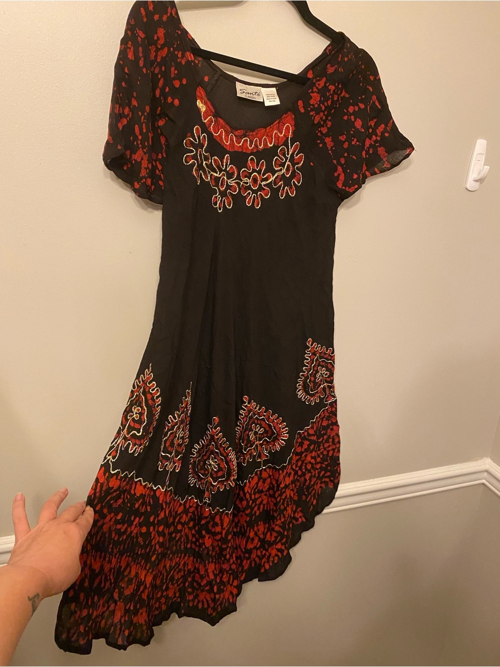 Smash Black and Red Embroidered Midi Dress